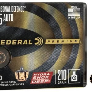 Federal Premium Personal Defense Ammunition 45 ACP 210 Grain Hydra-Shok Deep Jacketed Hollow Point 20 rounds