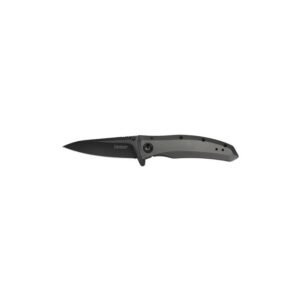 Kershaw Grid Gray Folding Knife – 3.75″ Plain Black Drop Point Blade